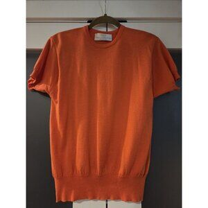 I. Magnin By Ballantyne Merino Wool Short Sleeve Sweater Sz 38 M Orange Elevated